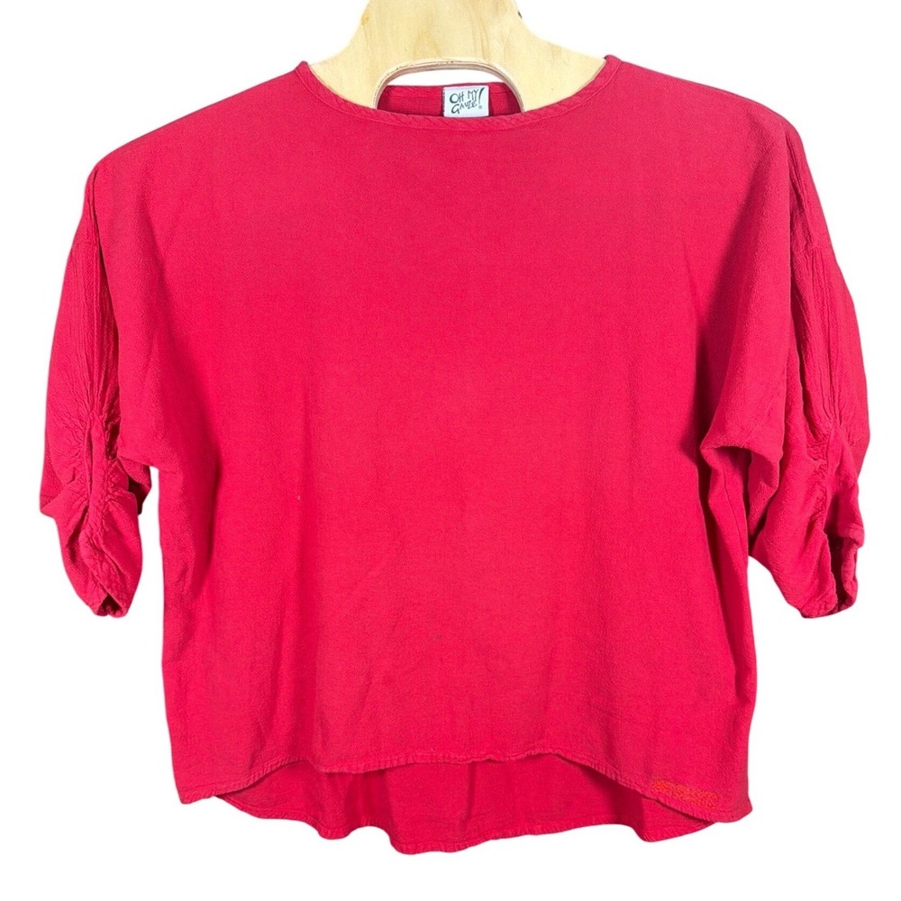 Oh My Gauze Red Cotton Gauze Boho Lagenlook Boxy Top Women Large XL